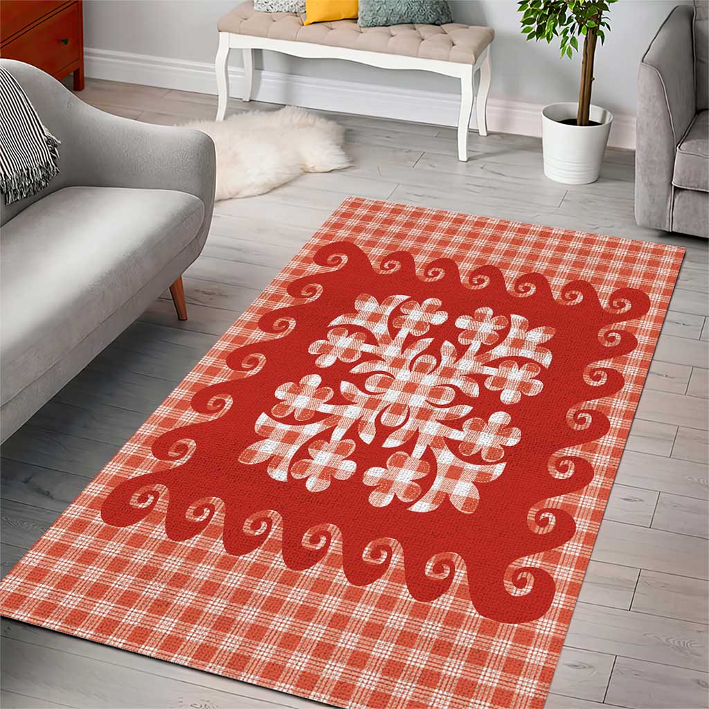 Red Ulu Palaka Quilt Pattern Area Rug Hawaii Culture Breadfruit - Polynesian Pride