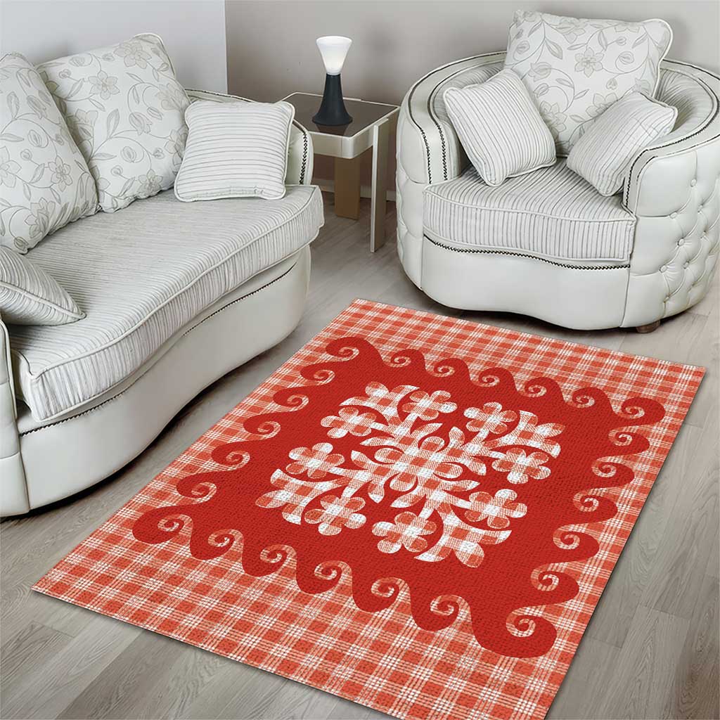 Red Ulu Palaka Quilt Pattern Area Rug Hawaii Culture Breadfruit - Polynesian Pride