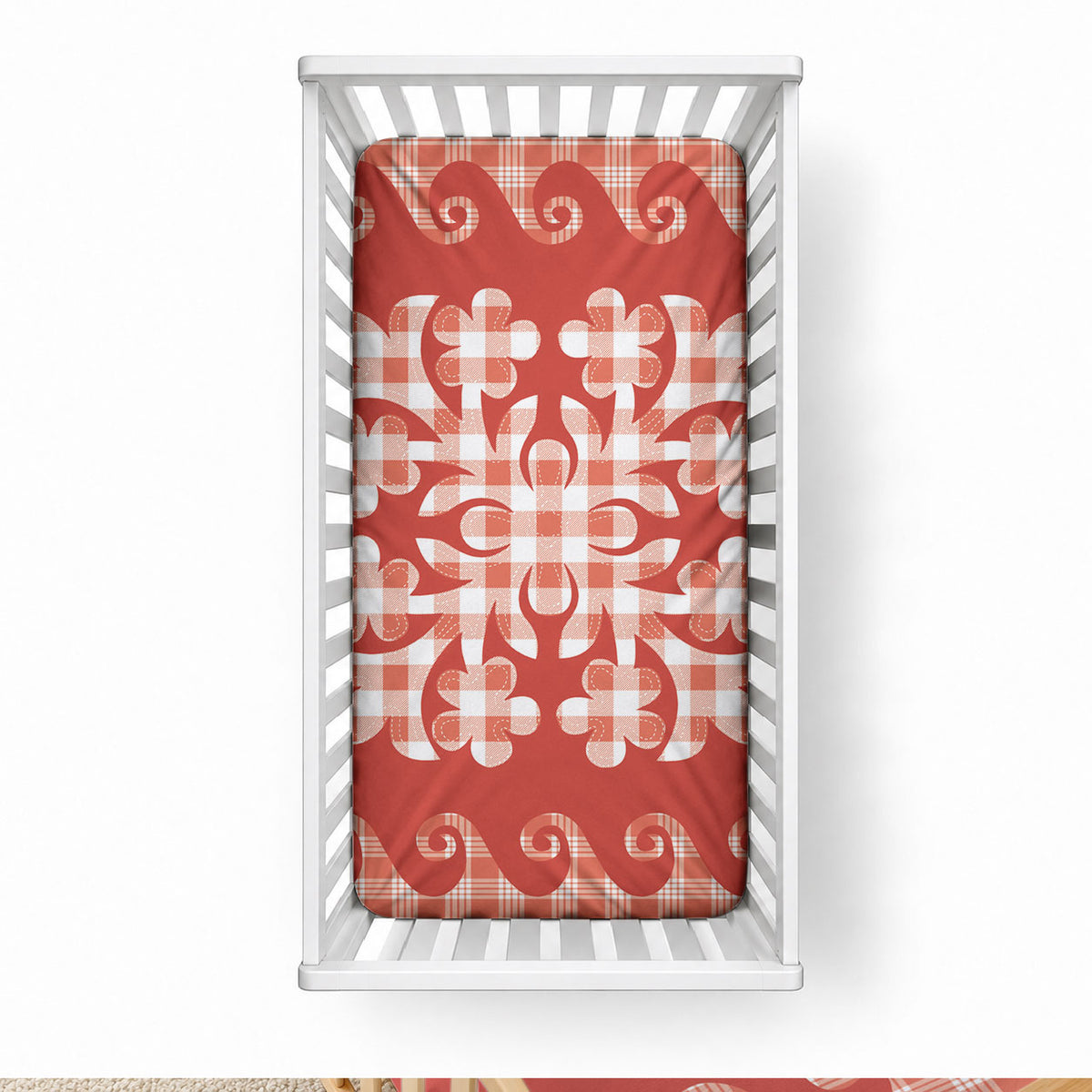 Red Ulu Palaka Quilt Pattern Baby Bed Cover Hawaii Culture Breadfruit LT9 28 × 52 in Red - Polynesian Pride