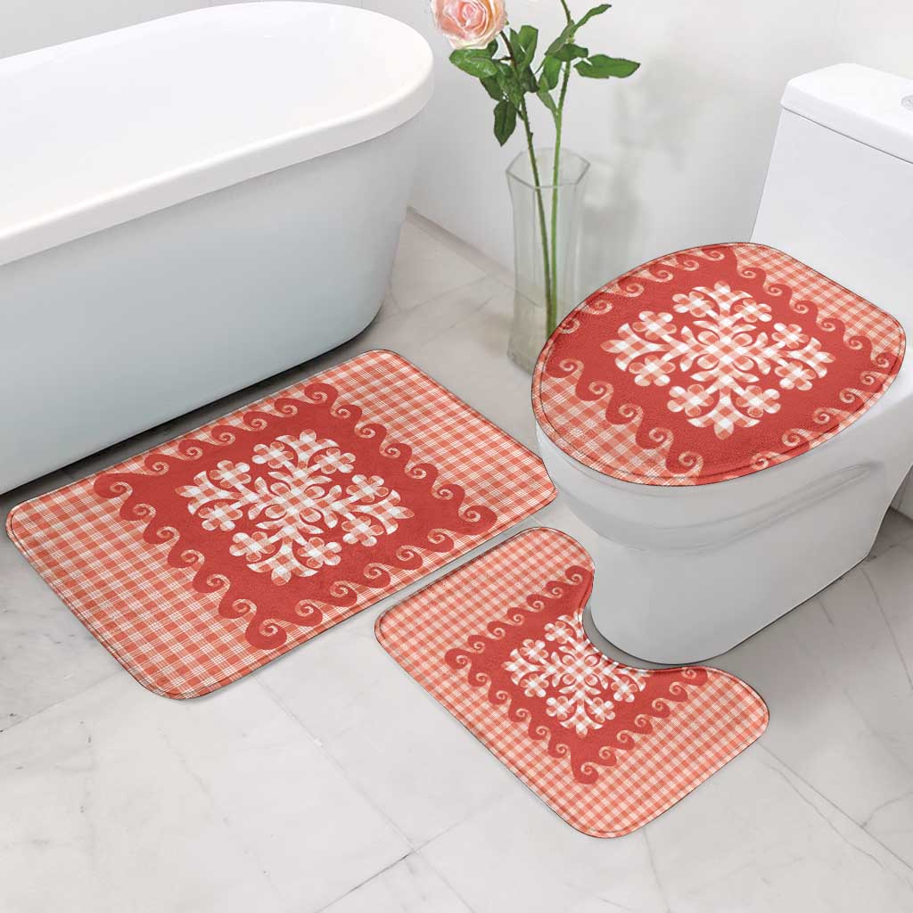 Red Ulu Palaka Quilt Pattern Bathroom Set Hawaii Culture Breadfruit - Polynesian Pride