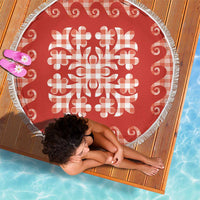 Red Ulu Palaka Quilt Pattern Beach Blanket Hawaii Culture Breadfruit - Polynesian Pride