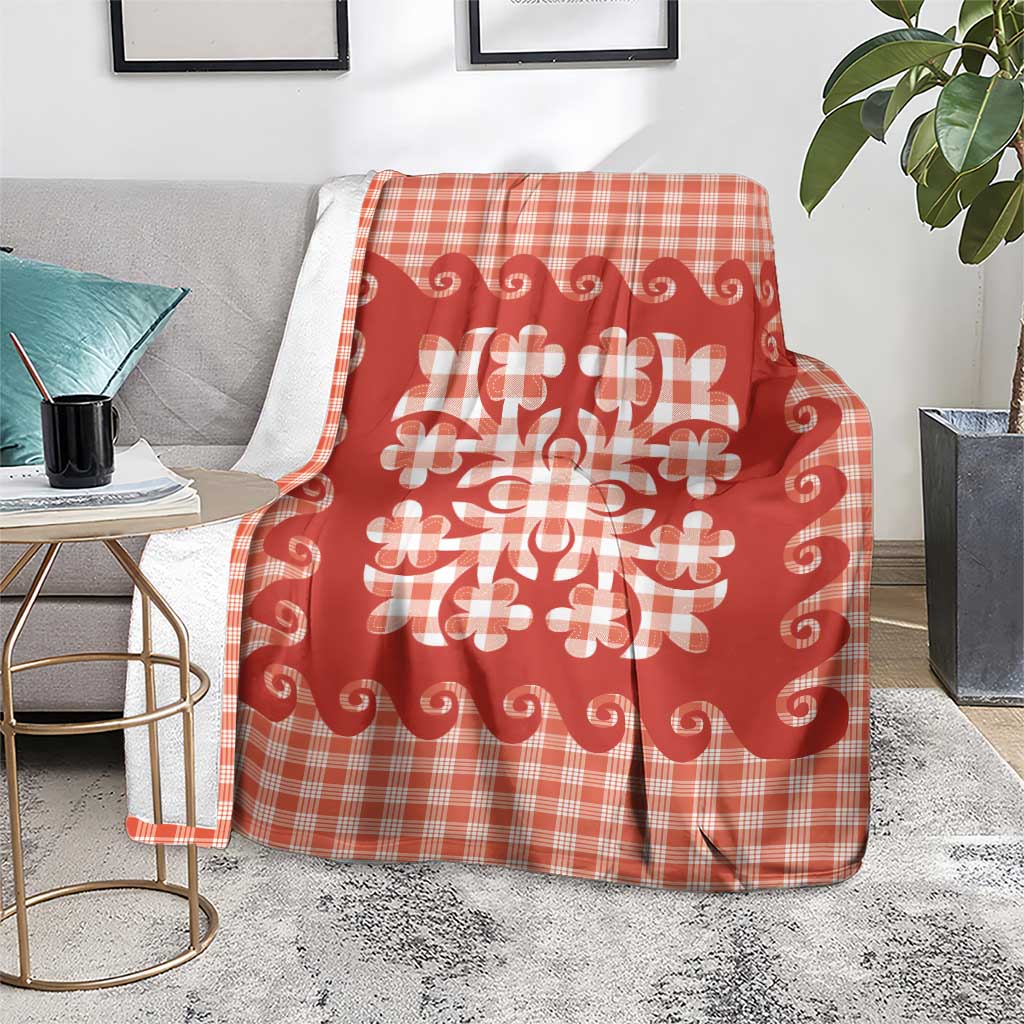 Red Ulu Palaka Quilt Pattern Blanket Hawaii Culture Breadfruit - Polynesian Pride