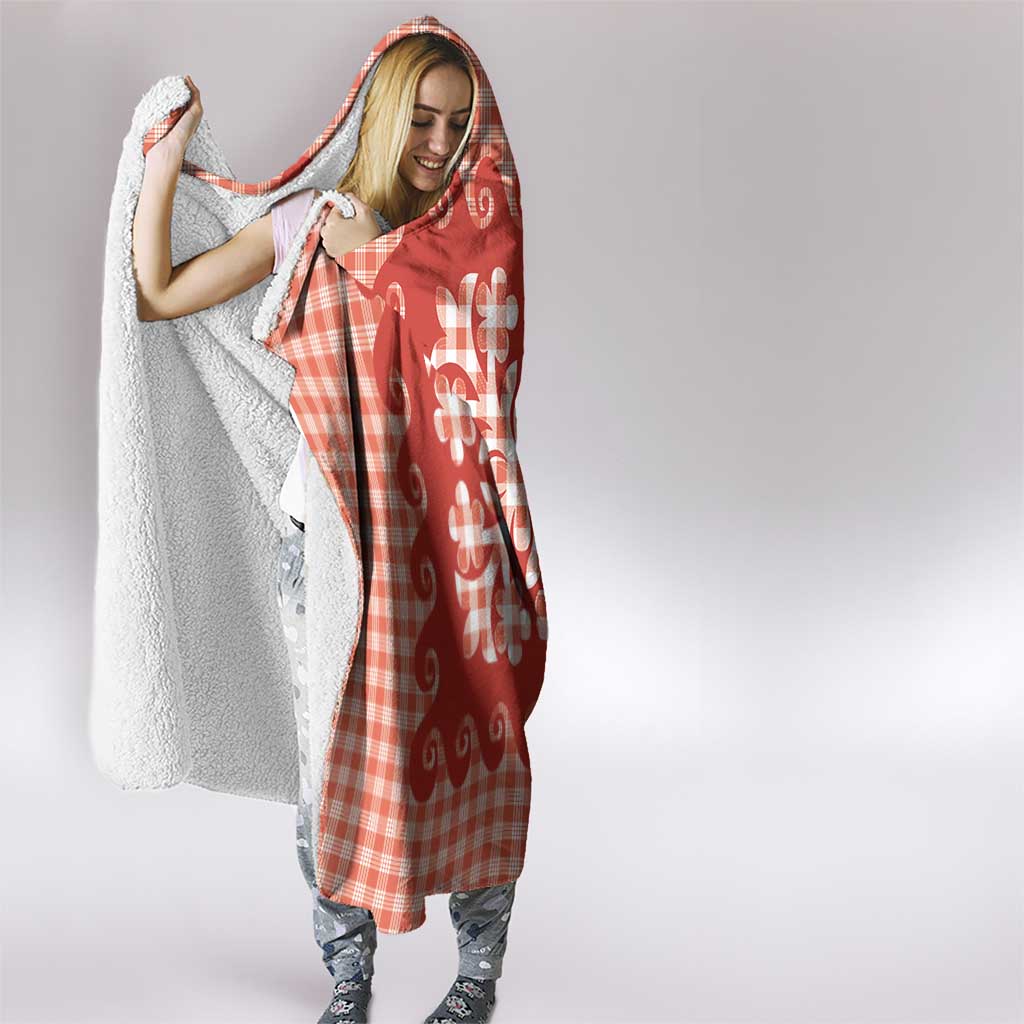 Red Ulu Palaka Quilt Pattern Hooded Blanket Hawaii Culture Breadfruit - Polynesian Pride