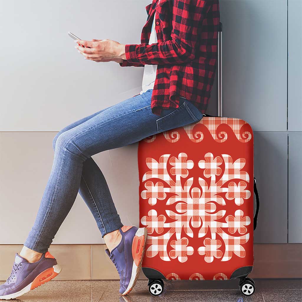 Red Ulu Palaka Quilt Pattern Luggage Cover Hawaii Culture Breadfruit - Polynesian Pride