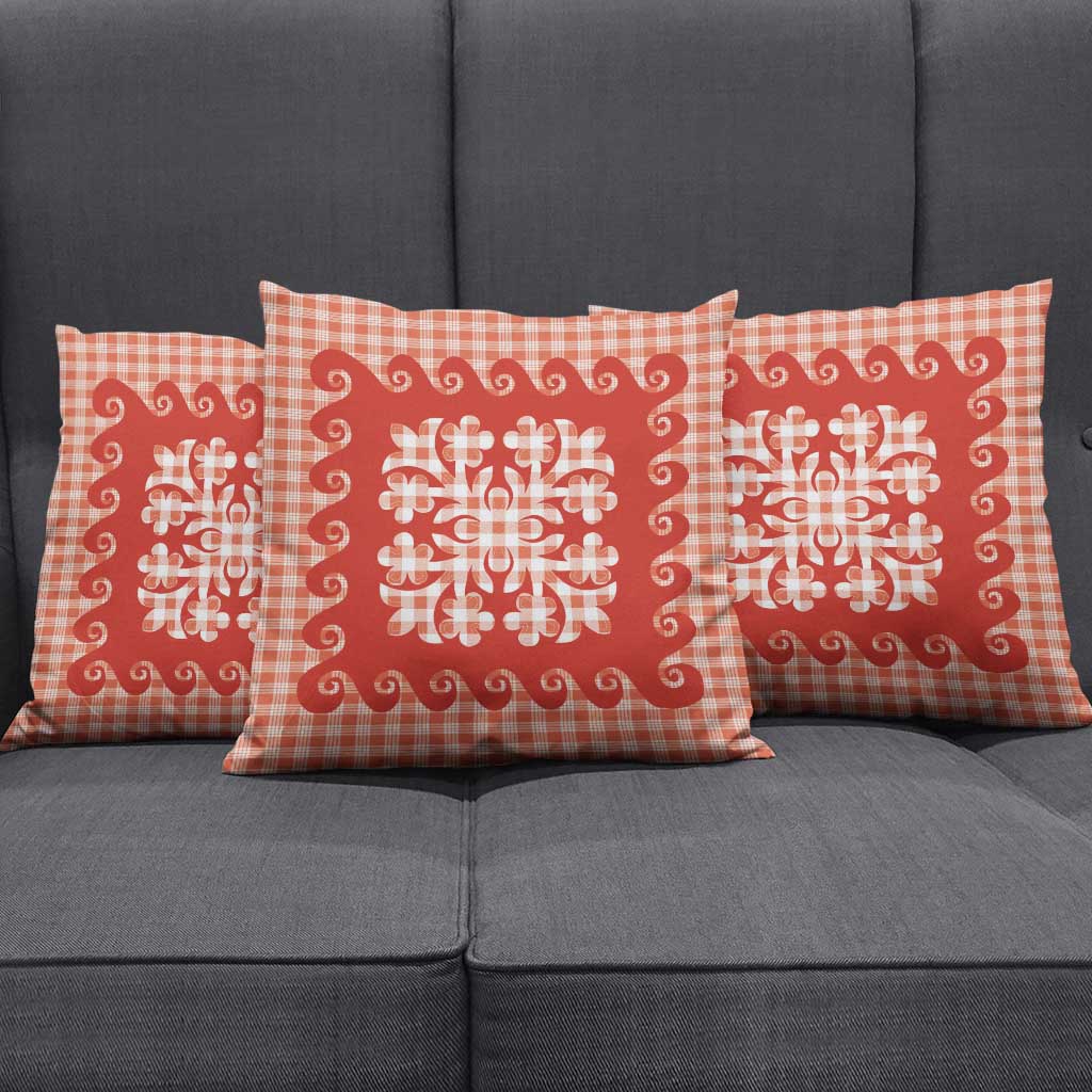 Red Ulu Palaka Quilt Pattern Pillow Cover Hawaii Culture Breadfruit - Polynesian Pride