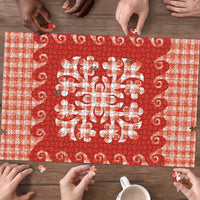 Red Ulu Palaka Quilt Pattern Puzzle Hawaii Culture Breadfruit - Polynesian Pride