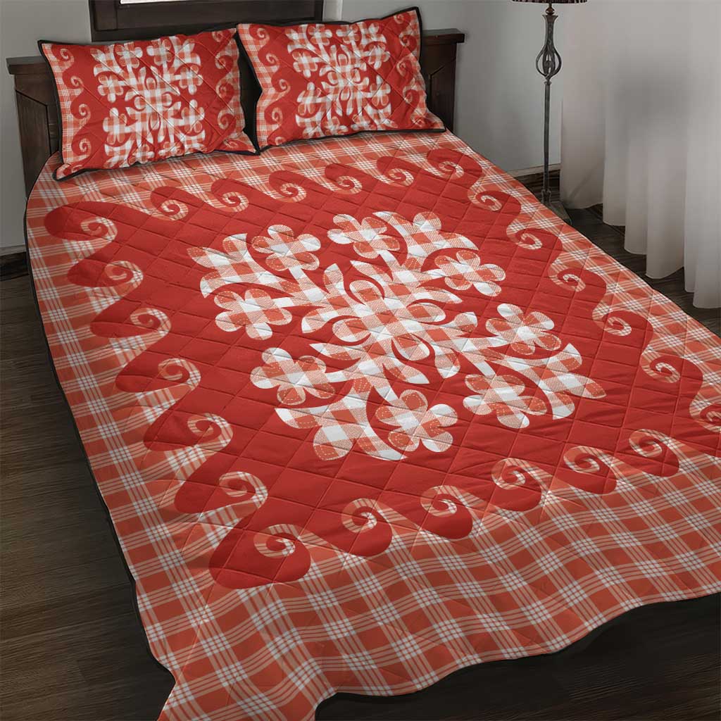 Red Ulu Palaka Quilt Pattern Quilt Bed Set Hawaii Culture Breadfruit - Polynesian Pride