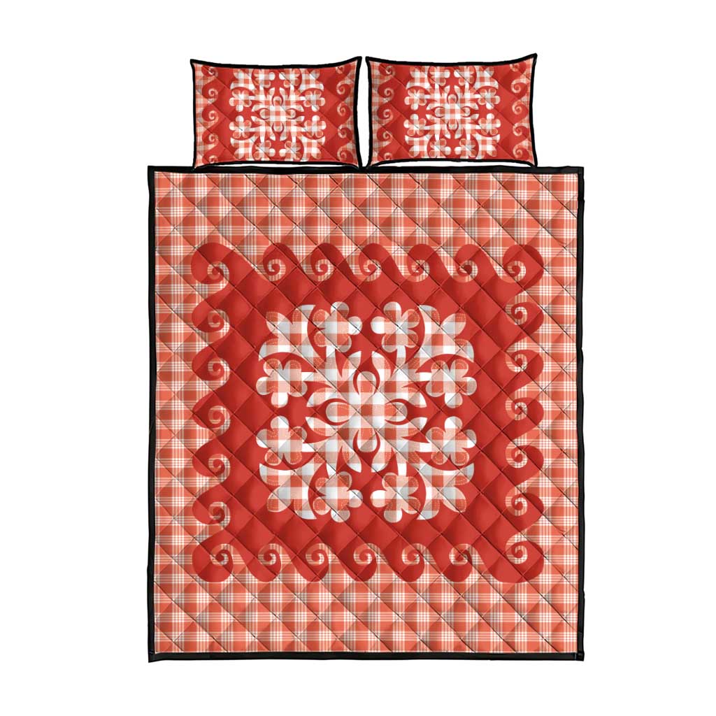 Red Ulu Palaka Quilt Pattern Quilt Bed Set Hawaii Culture Breadfruit - Polynesian Pride