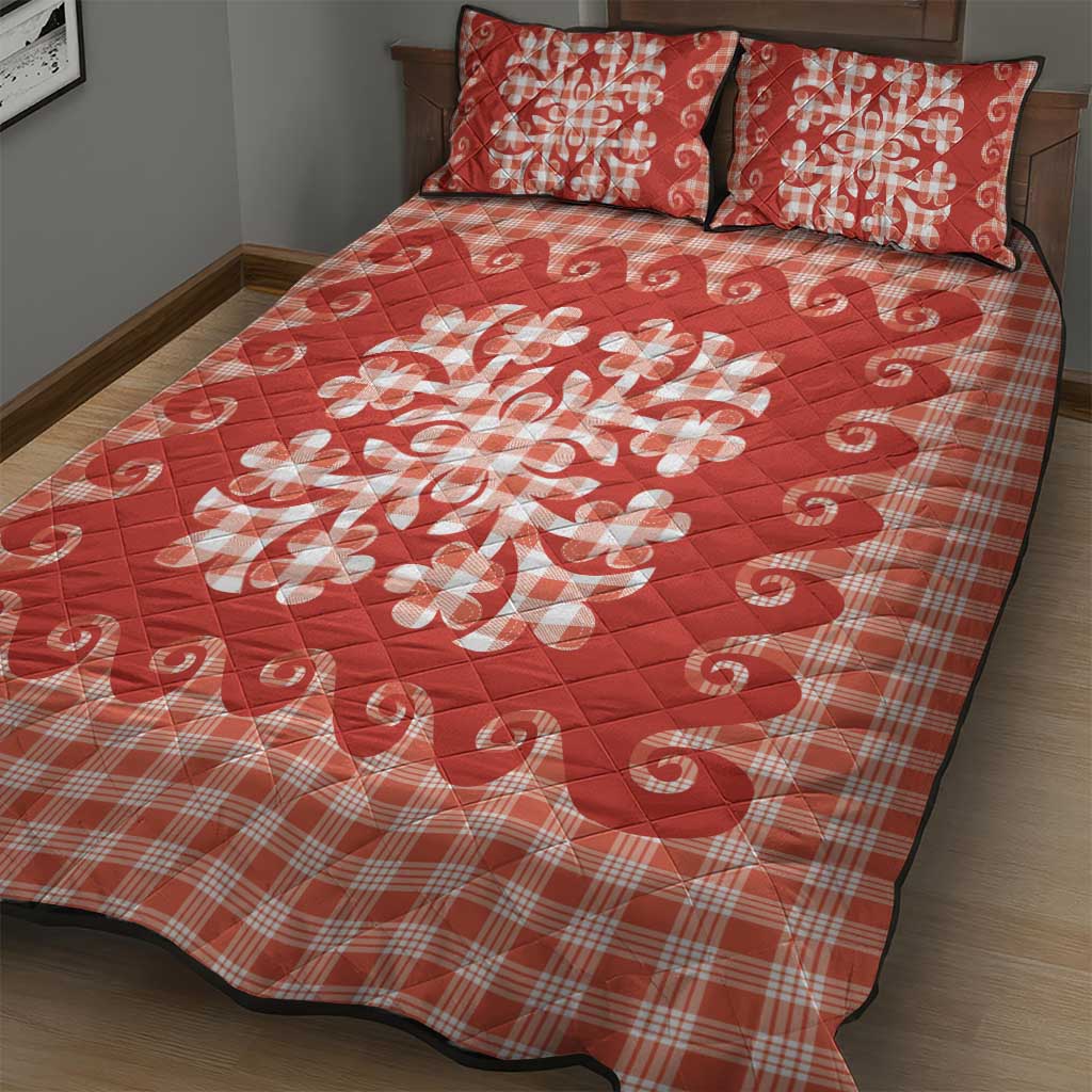 Red Ulu Palaka Quilt Pattern Quilt Bed Set Hawaii Culture Breadfruit - Polynesian Pride