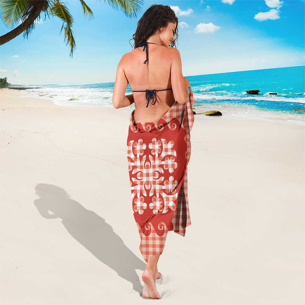 Red Ulu Palaka Quilt Pattern Sarong Hawaii Culture Breadfruit - Polynesian Pride