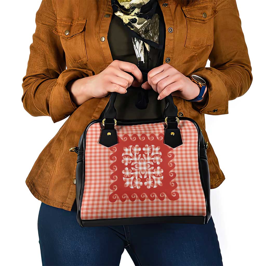 Red Ulu Palaka Quilt Pattern Shoulder Handbag Hawaii Culture Breadfruit - Polynesian Pride