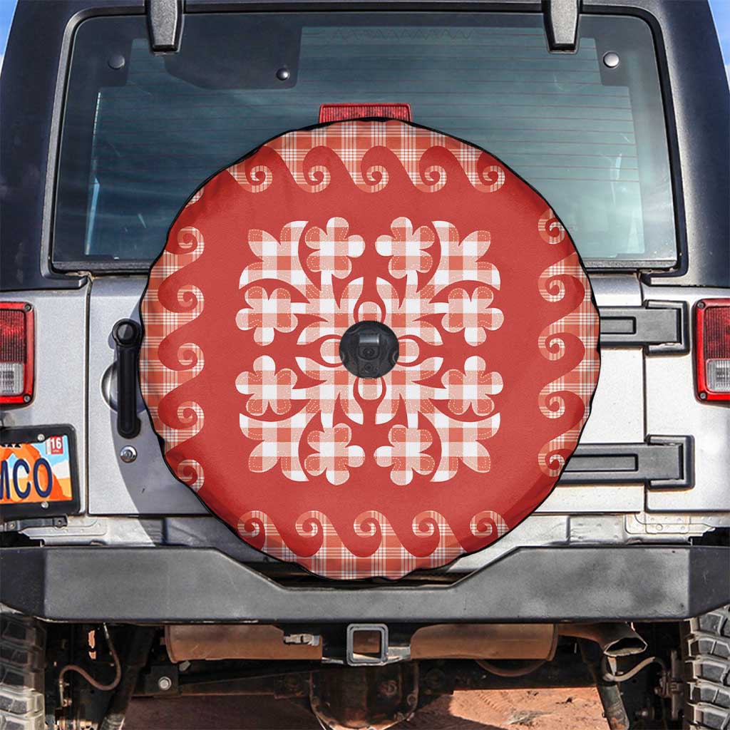 Red Ulu Palaka Quilt Pattern Spare Tire Cover Hawaii Culture Breadfruit LT9 Red - Polynesian Pride