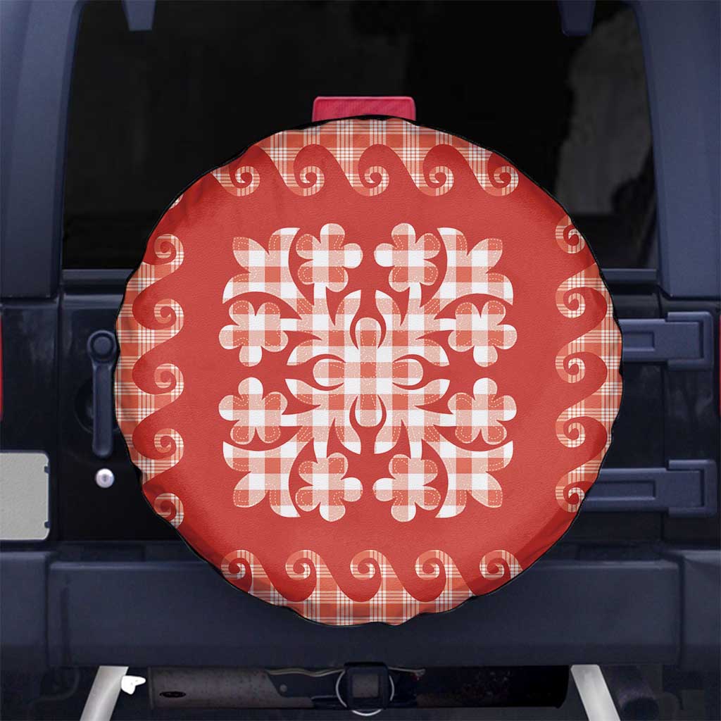 Red Ulu Palaka Quilt Pattern Spare Tire Cover Hawaii Culture Breadfruit LT9 No hole Red - Polynesian Pride