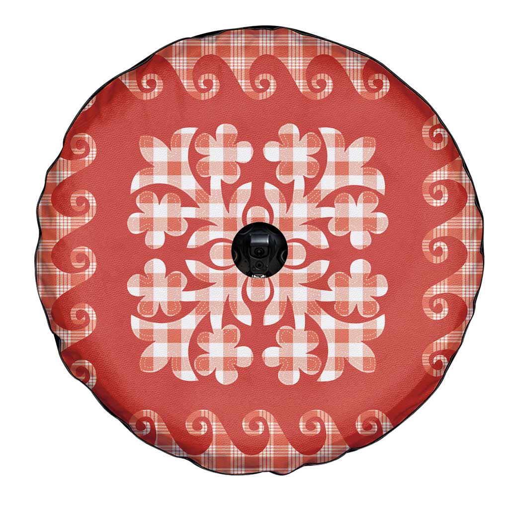 Red Ulu Palaka Quilt Pattern Spare Tire Cover Hawaii Culture Breadfruit LT9 - Polynesian Pride