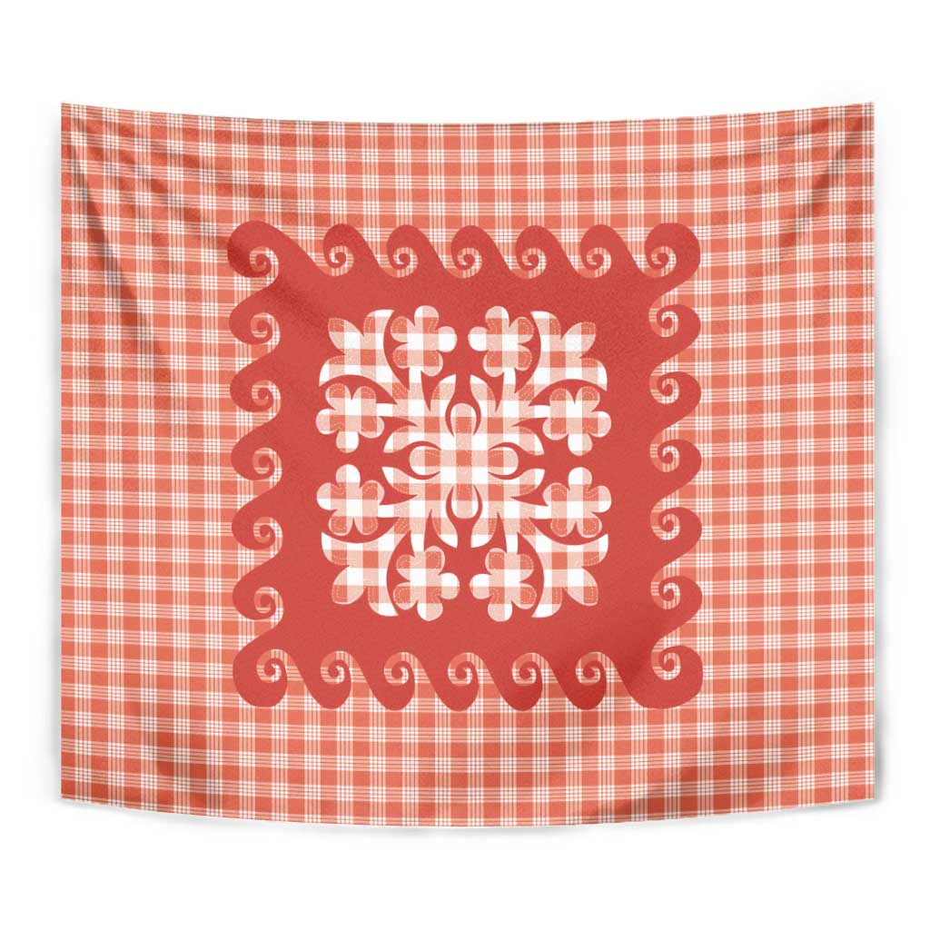 Red Ulu Palaka Quilt Pattern Tapestry Hawaii Culture Breadfruit - Polynesian Pride