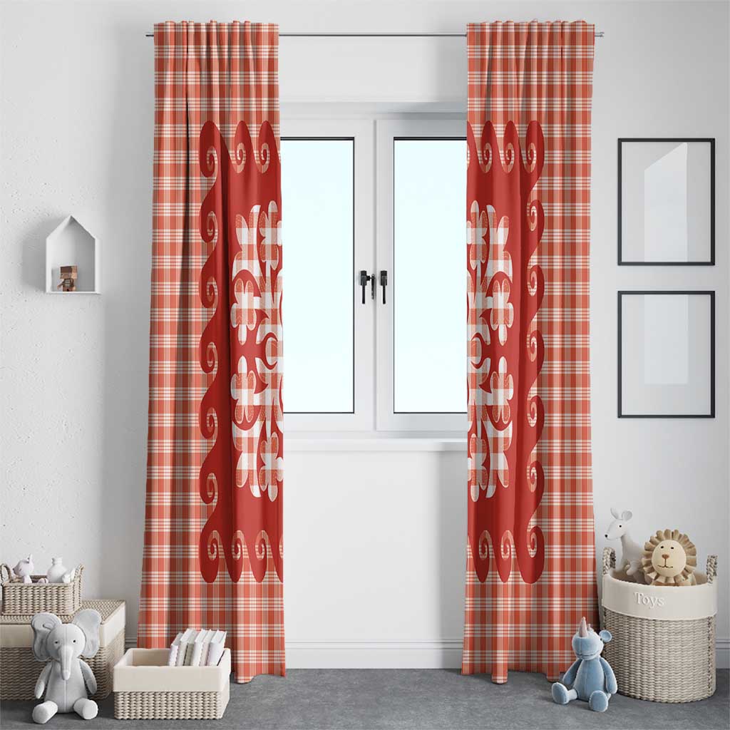 Red Ulu Palaka Quilt Pattern Window Curtain Hawaii Culture Breadfruit - Polynesian Pride
