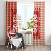 Red Ulu Palaka Quilt Pattern Window Curtain Hawaii Culture Breadfruit - Polynesian Pride