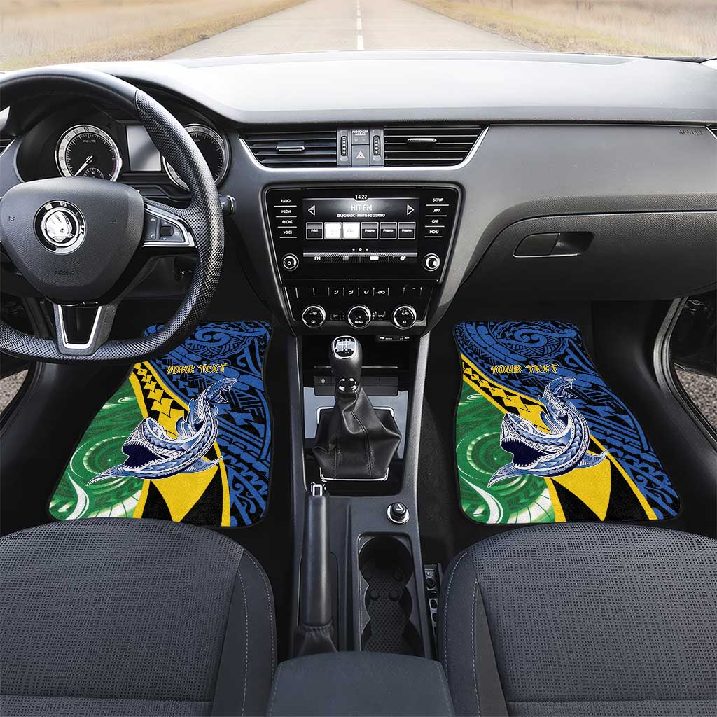 Personalised Crocodile and Shark Solomon Islands Car Mats Polynesian Tribal Tattoo LT9 Set 2pcs - Front Green - Polynesian Pride