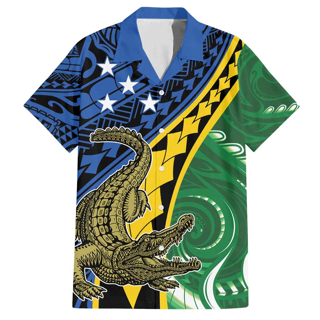 Personalised Crocodile and Shark Solomon Islands Family Matching Long Sleeve Bodycon Dress and Hawaiian Shirt Polynesian Tribal Tattoo LT9 Dad's Shirt - Short Sleeve Green - Polynesian Pride