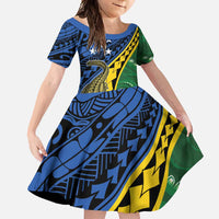 Personalised Crocodile and Shark Solomon Islands Family Matching Mermaid Dress and Hawaiian Shirt Polynesian Tribal Tattoo LT9 Daughter's Dress Green - Polynesian Pride