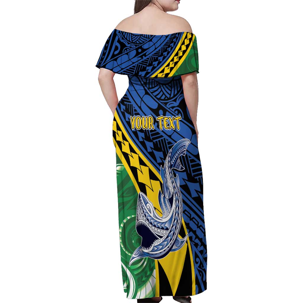 Personalised Crocodile and Shark Solomon Islands Family Matching Off Shoulder Maxi Dress and Hawaiian Shirt Polynesian Tribal Tattoo LT9 - Polynesian Pride
