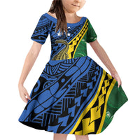 Personalised Crocodile and Shark Solomon Islands Family Matching Off Shoulder Short Dress and Hawaiian Shirt Polynesian Tribal Tattoo LT9 Daughter's Dress Green - Polynesian Pride