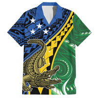 Personalised Crocodile and Shark Solomon Islands Family Matching Off Shoulder Short Dress and Hawaiian Shirt Polynesian Tribal Tattoo LT9 Dad's Shirt - Short Sleeve Green - Polynesian Pride