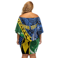Personalised Crocodile and Shark Solomon Islands Family Matching Off Shoulder Short Dress and Hawaiian Shirt Polynesian Tribal Tattoo LT9 - Polynesian Pride