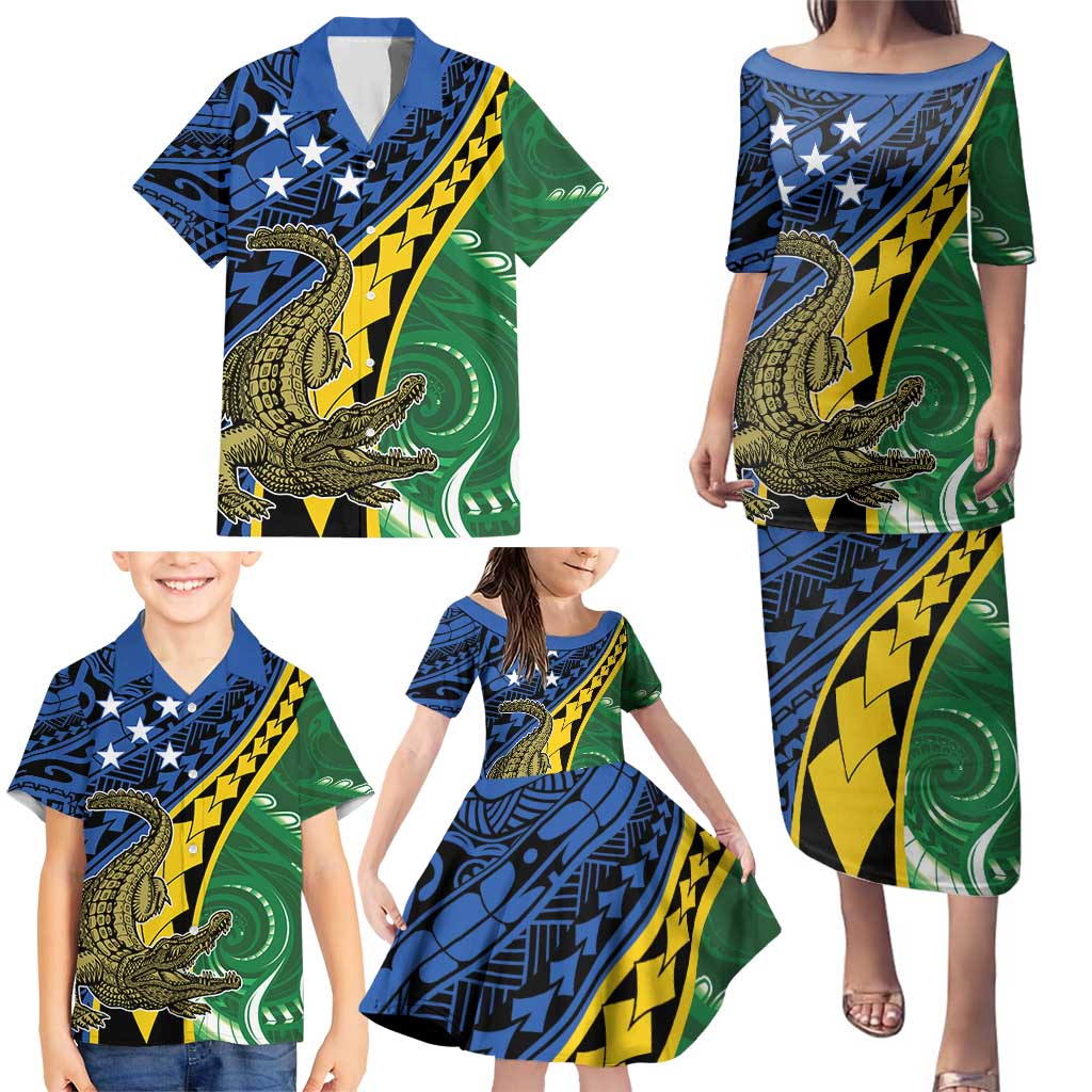 Personalised Crocodile and Shark Solomon Islands Family Matching Puletasi and Hawaiian Shirt Polynesian Tribal Tattoo LT9 - Polynesian Pride