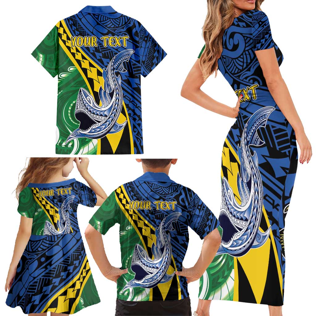 Personalised Crocodile and Shark Solomon Islands Family Matching Short Sleeve Bodycon Dress and Hawaiian Shirt Polynesian Tribal Tattoo LT9 - Polynesian Pride