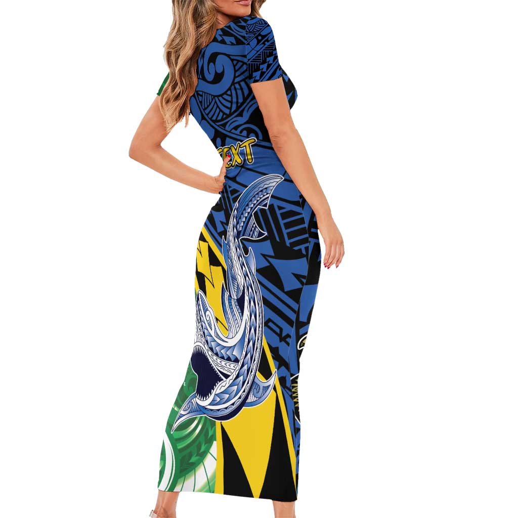 Personalised Crocodile and Shark Solomon Islands Family Matching Short Sleeve Bodycon Dress and Hawaiian Shirt Polynesian Tribal Tattoo LT9 - Polynesian Pride