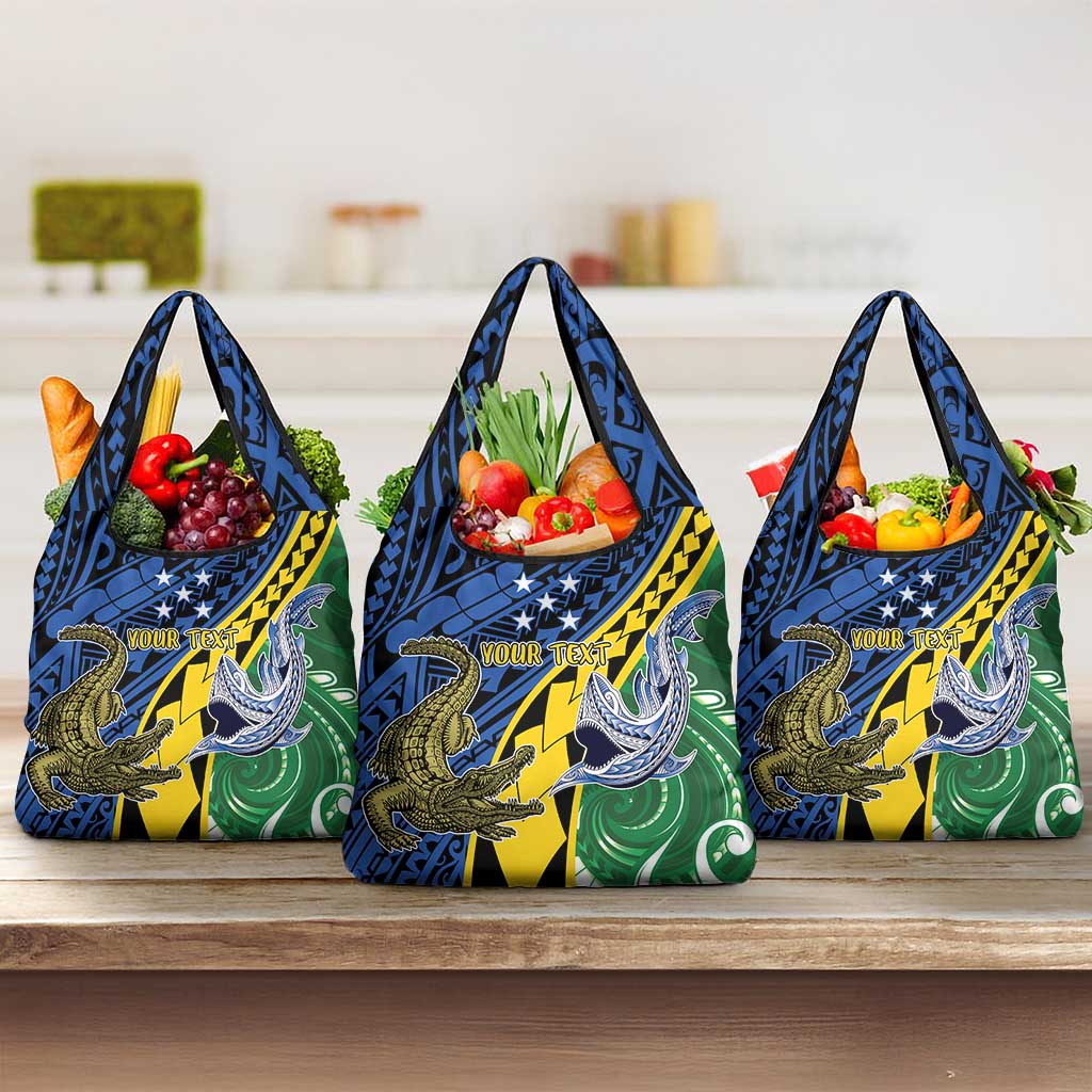 Personalised Crocodile and Shark Solomon Islands Grocery Bag Polynesian Tribal Tattoo