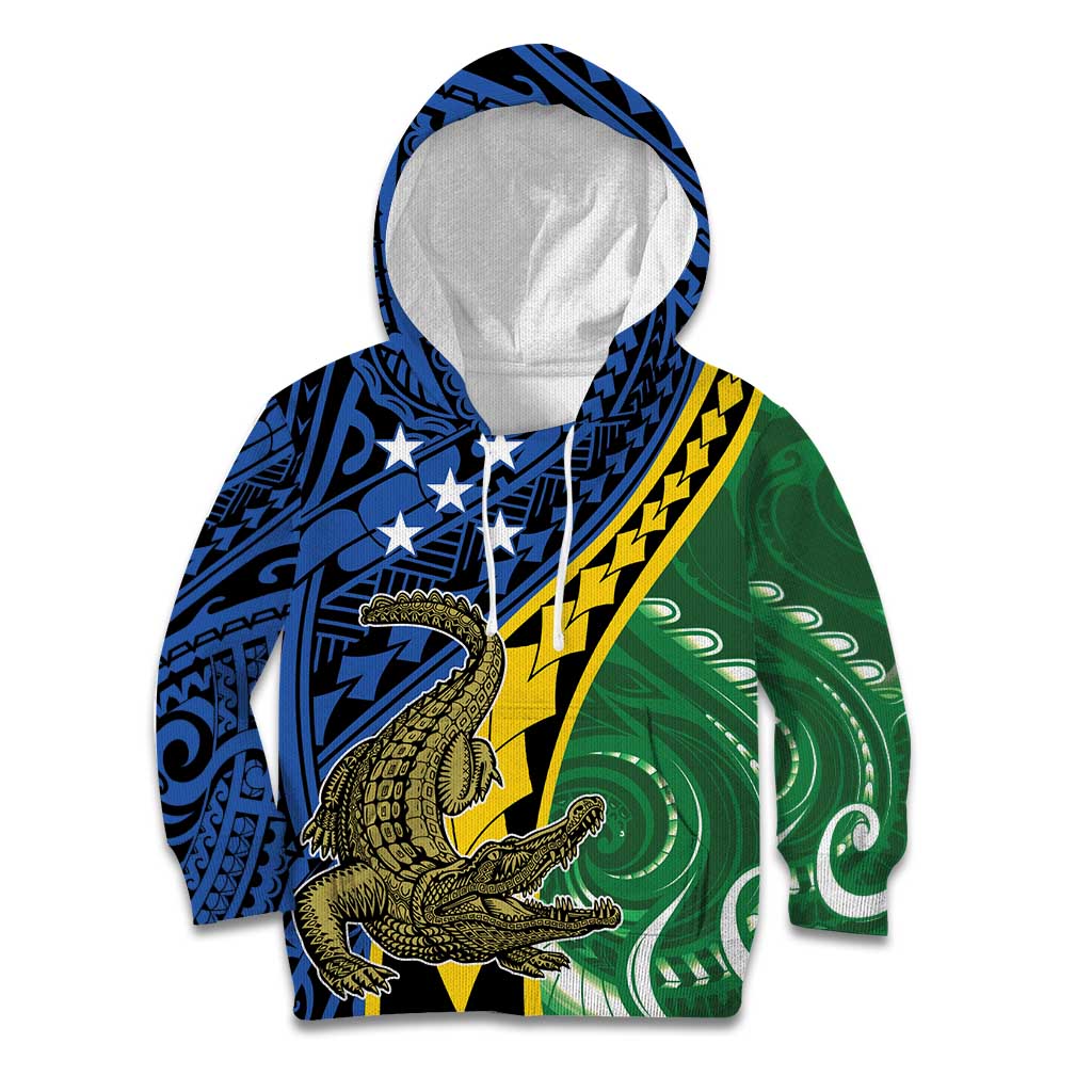 Personalised Crocodile and Shark Solomon Islands Kid Hoodie Polynesian Tribal Tattoo LT9 Hoodie Green - Polynesian Pride