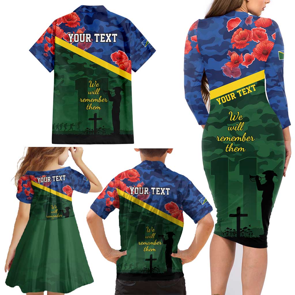 Personalised Solomon Islands Remembrance Day Family Matching Long Sleeve Bodycon Dress and Hawaiian Shirt We Will Remember Them with Camouflage Style LT9 - Polynesian Pride