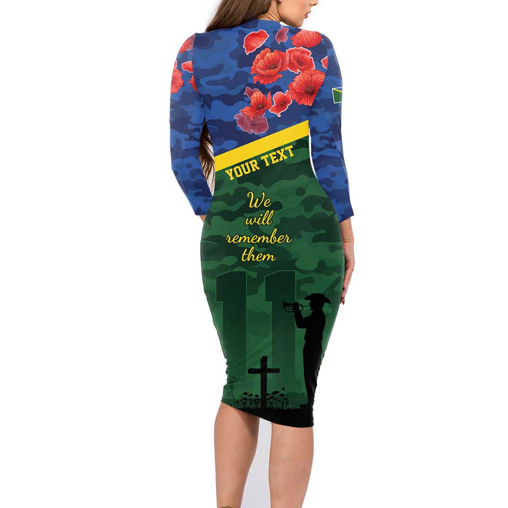 Personalised Solomon Islands Remembrance Day Family Matching Long Sleeve Bodycon Dress and Hawaiian Shirt We Will Remember Them with Camouflage Style LT9 - Polynesian Pride