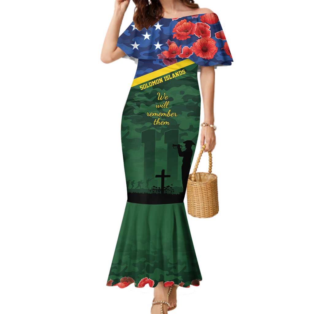Personalised Solomon Islands Remembrance Day Family Matching Mermaid Dress and Hawaiian Shirt We Will Remember Them with Camouflage Style