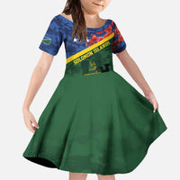 Personalised Solomon Islands Remembrance Day Family Matching Off The Shoulder Long Sleeve Dress and Hawaiian Shirt We Will Remember Them with Camouflage Style LT9 Daughter's Dress Green - Polynesian Pride