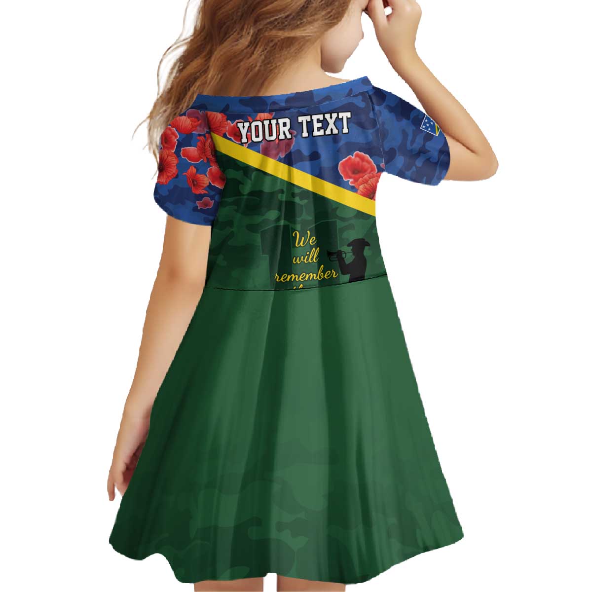 Personalised Solomon Islands Remembrance Day Family Matching Off The Shoulder Long Sleeve Dress and Hawaiian Shirt We Will Remember Them with Camouflage Style LT9 - Polynesian Pride