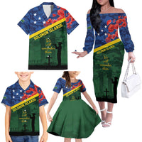 Personalised Solomon Islands Remembrance Day Family Matching Off The Shoulder Long Sleeve Dress and Hawaiian Shirt We Will Remember Them with Camouflage Style LT9 - Polynesian Pride