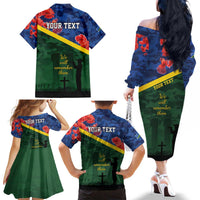 Personalised Solomon Islands Remembrance Day Family Matching Off The Shoulder Long Sleeve Dress and Hawaiian Shirt We Will Remember Them with Camouflage Style LT9 - Polynesian Pride