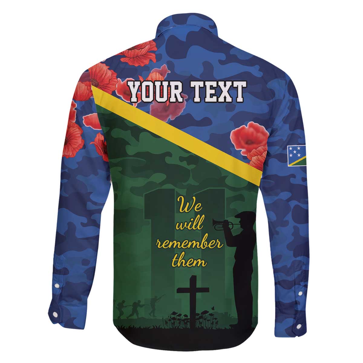 Personalised Solomon Islands Remembrance Day Family Matching Off The Shoulder Long Sleeve Dress and Hawaiian Shirt We Will Remember Them with Camouflage Style LT9 - Polynesian Pride