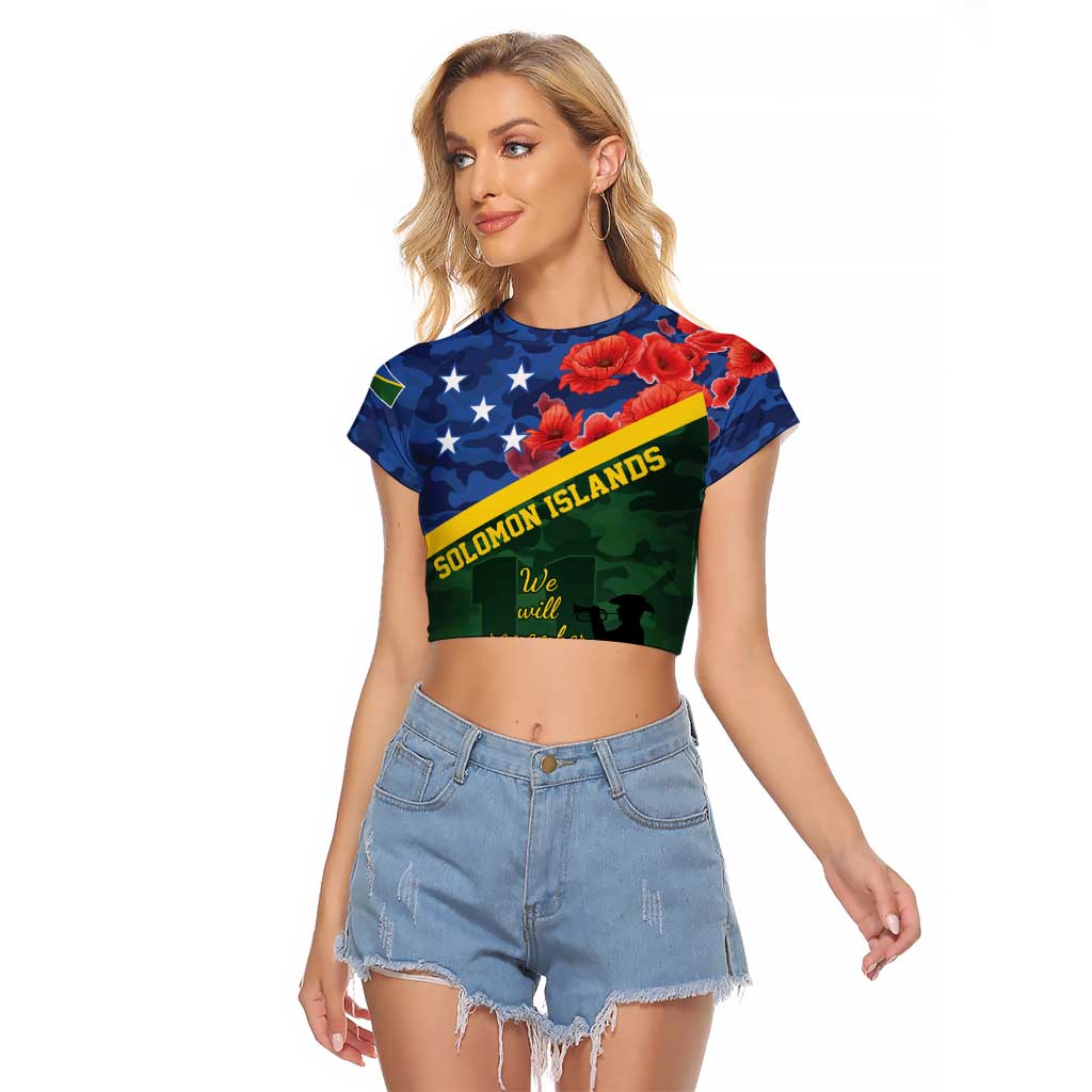 Personalised Solomon Islands Remembrance Day Raglan Cropped T Shirt We Will Remember Them with Camouflage Style