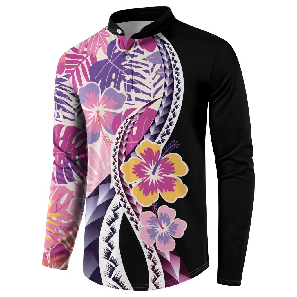 Aloha Vintage Hibiscus Lei Seamless Pattern Button Sweatshirt - Polynesian Pride