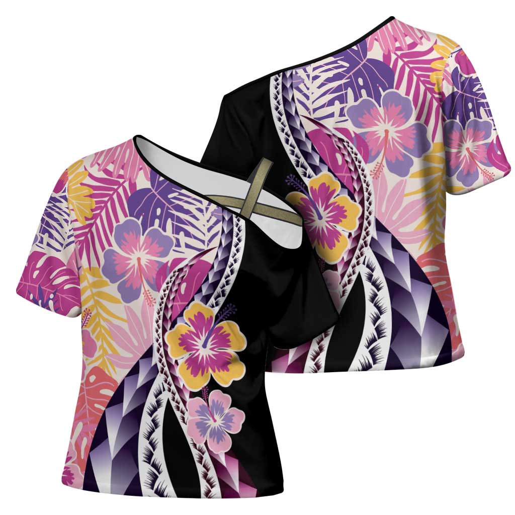 Aloha Vintage Hibiscus Lei Seamless Pattern Cross Shoulder Shirt - Polynesian Pride