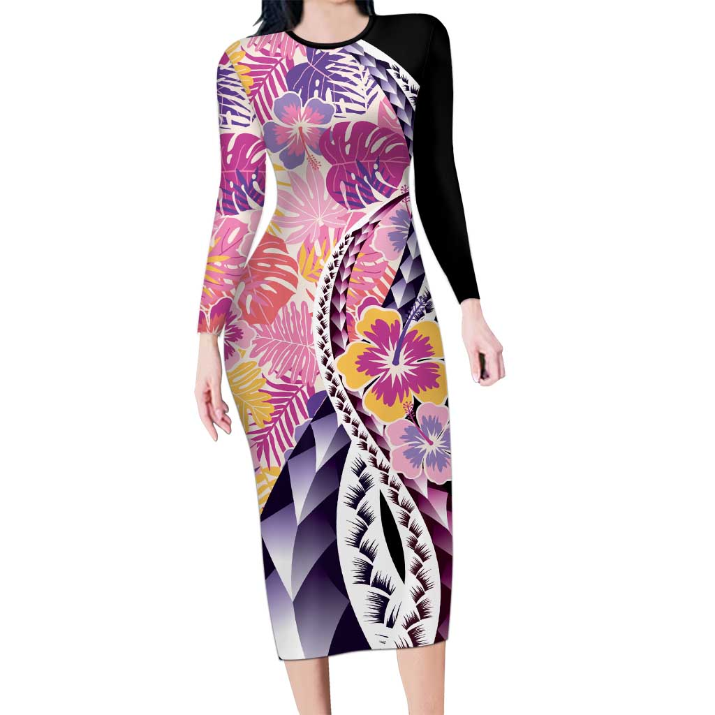 Aloha Vintage Hibiscus Lei Seamless Pattern Family Matching Long Sleeve Bodycon Dress and Hawaiian Shirt - Polynesian Pride