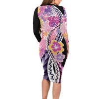 Aloha Vintage Hibiscus Lei Seamless Pattern Family Matching Long Sleeve Bodycon Dress and Hawaiian Shirt - Polynesian Pride