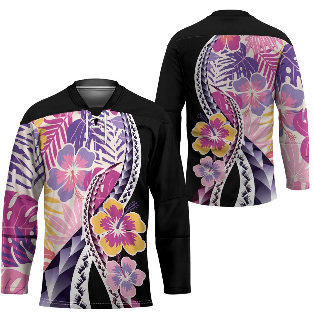 Aloha Vintage Hibiscus Lei Seamless Pattern Hockey Jersey - Polynesian Pride