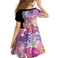 Aloha Vintage Hibiscus Lei Seamless Pattern Kid Short Sleeve Dress - Polynesian Pride