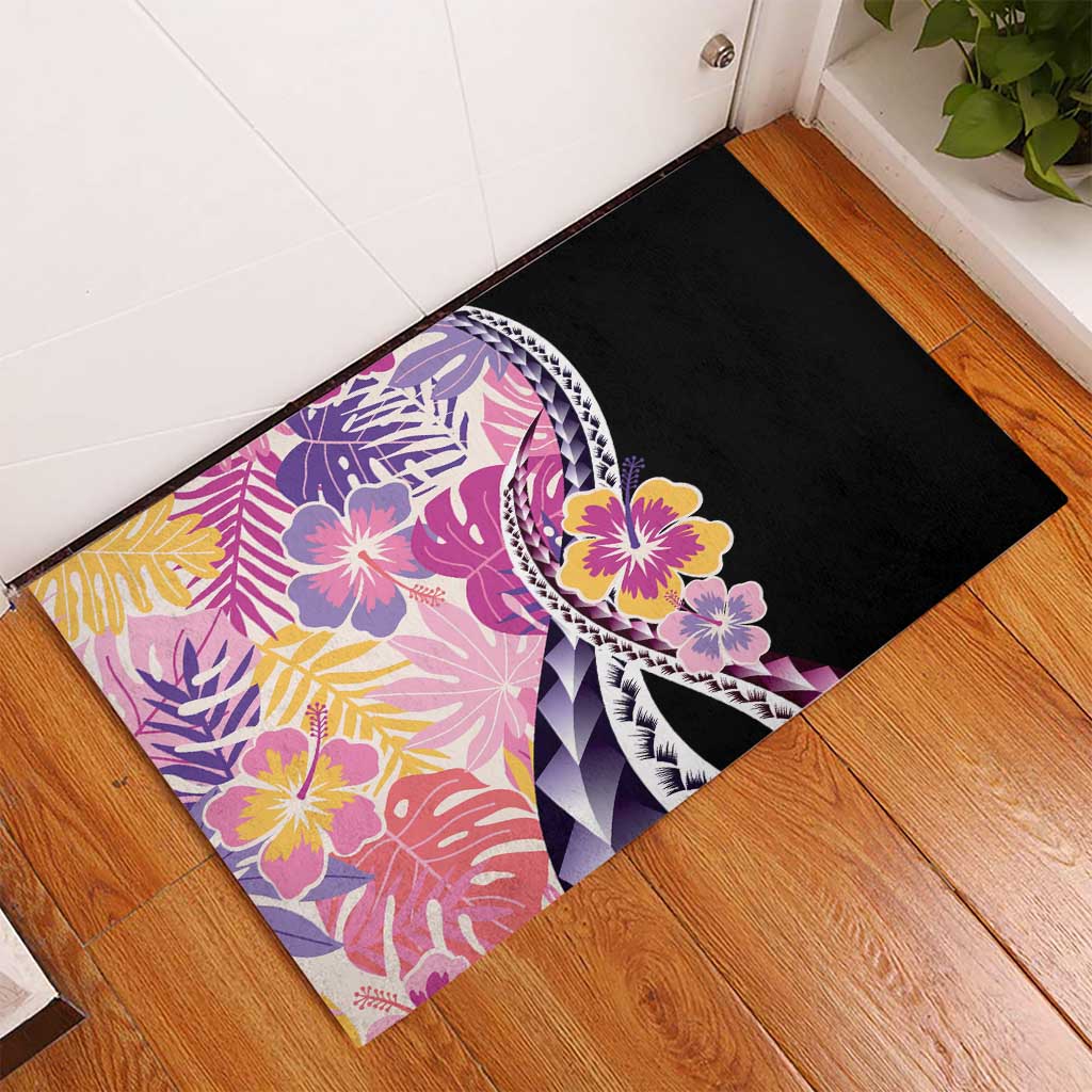 Aloha Vintage Hibiscus Lei Seamless Pattern Rubber Doormat - Polynesian Pride