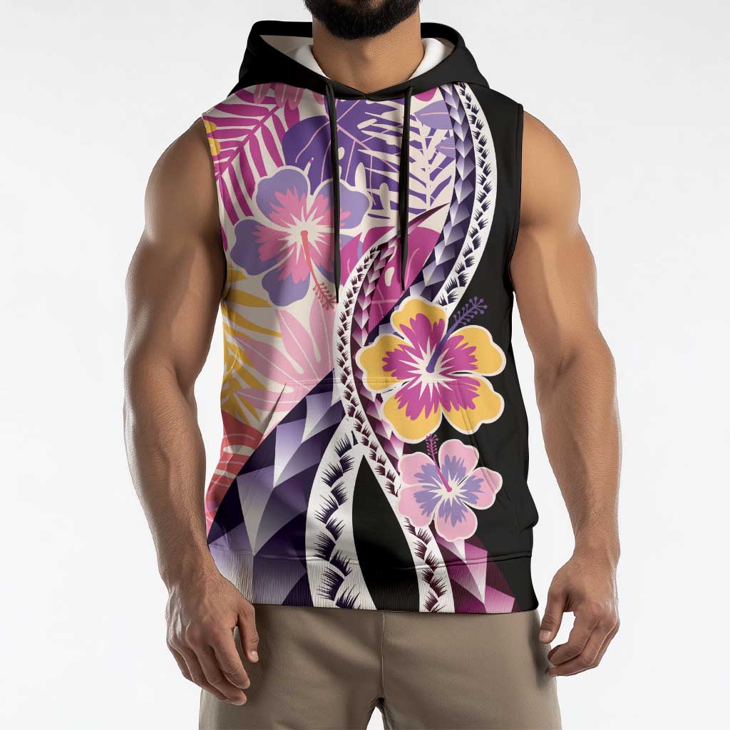 Aloha Vintage Hibiscus Lei Seamless Pattern Sleeveless Hoodie - Polynesian Pride